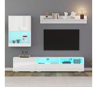 Juego de pared para TV de 175 x 39 x 34 cm con vitrina (juego completo, 3 unidades), incluye tabla de TV, estantería de pie y estantería de pared, mueble de salón de TV y brillante, mueble de TV de
