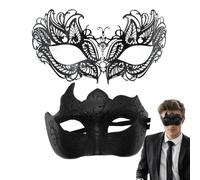 Juego de parejas de máscaras de mascarada: cubre ojos venecianos, máscaras de disfraces de encaje, accesorios para la cara de a juego | Elegante pareja se cubre la cara durante la presentación