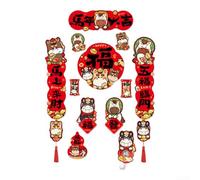 Juego de parejas magnéticas de año nuevo chino, juego de decoración de pared festivo de papel rojo con motivos auspiciosos para la celebración festiva de la oficina en casa (B)