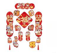 Juego de parejas magnéticas de año nuevo chino, juego de decoración de pared festivo de papel rojo con motivos auspiciosos para la celebración festiva de la oficina en casa (H)