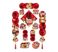 Juego de parejas magnéticas de año nuevo chino, juego de decoración de pared festivo de papel rojo con motivos auspiciosos para la celebración festiva de la oficina en casa (C)