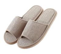 Juego de pares de zapatillas de lino para invitados, pantuflas de baño con punta abierta, antideslizantes, informales, lavables, talla universal, para hombre y mujer, caqui, A