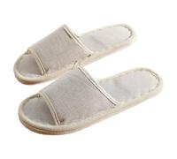 Juego de pares de zapatillas de lino para invitados, pantuflas de baño con punta abierta, antideslizantes, informales, lavables, talla universal, para hombre y mujer, beige, A