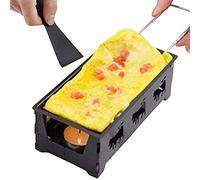 Juego de parrilla antiadherente para raclette, sartén para derretir queso con espátula, mango de madera plegable, utensilios de cocina de acero al carbono para derretir, portátil, fácil de almacenar y