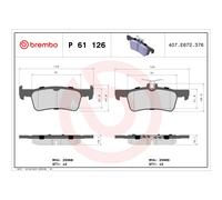 Juego de pastillas de freno BREMBO P 61 126, atrás