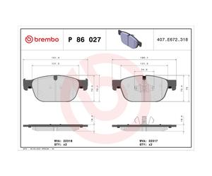 Juego de pastillas de freno BREMBO P 86 027, delante