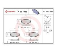 BREMBO Juego de 4 pastillas de freno para HYUNDAI: Equus, Santa Fe, Genesis & KIA: Borrego, Sorento, Stinger & SSANGYONG: Musso (Ref: P 30 063)