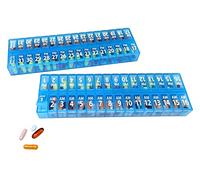 Juego de pastillero mensual dos veces al día, organizador de medicamentos AM & PM para 31 días. El juego contiene 2 organizadores para un mes. Azul - 31 días AM/PM - 1 paquete