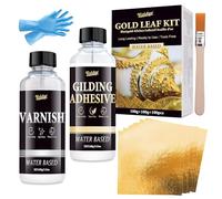 Juego de Pegamento de Pan de Oro 200g, Adhesivo para Hoja de Oros y Barniz Protector, Pan de Oro 100 Unidades, Pegamento de Secado Rápido para Manualidade, Arte, Joyas, Muebles y Pintura, Base de Agua