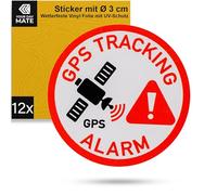 Juego de pegatinas "ALARMA DE SEGUIMIENTO GPS", 12 pzs, Ø 3 cm, lámina autoadhesiva, adhesivo para exteriores, pegatina de aviso para uso en interiores y exteriores, pegatina de alarma