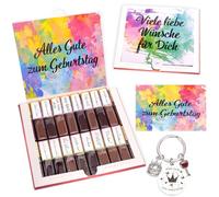 Juego de pegatinas de cumpleaños para regalo de abuelo Merci Chocolate 250 g, con pegatinas preimpresas y en blanco, tarjeta de felicitación para el día del padre + llavero (sin chocolate) (regalo de