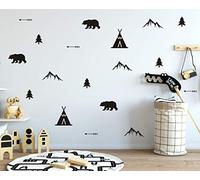 Juego de pegatinas de vinilo para pared, diseño de osos, flechas, tipies, árboles y montañas, para dormitorio, sala de estar, escuela, guardería A41, Negro