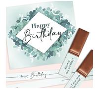 Juego de pegatinas en 3 hojas DIN A4 para Merci Chocolate para caja de 250 g como regalo sin barra de chocolate para personalmente agradecer Y062 (13 Happy Birthday Eucalipto)
