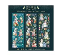 Juego de pegatinas navideñas con temática de canciones de amor, muñecos de nieve vintage y fuegos artificiales.