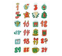 Juego de pegatinas navideñas, pegatinas con números, 1-24 etiquetas de cuenta regresiva, paquete de pegatinas para vacaciones con números decorativos, tarjeta de felicitación de Navidad y etiquetas de