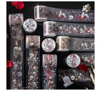 Juego de pegatinas para álbumes de recortes, accesorios para diario de balas, 6 rollos de cinta washi de PET con flores temáticas, decoración para diario, accesorios, portátil (rosa)
