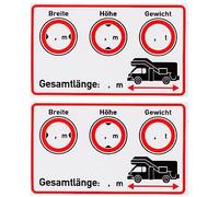 Juego de pegatinas para cabina de caravana, 2 pzs, 10 x 6 cm, lámina autoadhesiva y rotulable, pegatina adhesiva de aviso para autocaravana, dimensiones del vehículo largo x ancho x alto x peso