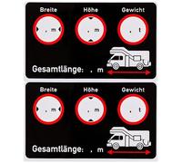 Juego de pegatinas para cabina de caravana, 2 pzs, 10 x 6 cm, lámina autoadhesiva y rotulable, pegatina adhesiva de aviso para autocaravana, dimensiones del vehículo largo x ancho x alto x peso