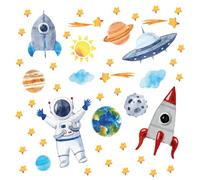 Juego de pegatinas para ventanas en película transparente | 3 hojas DIN A4 con un total de 46 pegatinas | con cohetes, estrellas y planetas | Doble cara y autoadhesivas | Protección para aves | dv968