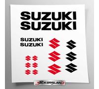 Juego de pegatinas Stickersland® compatible con Suzuki (negro brillante) para tanque y casco de motocicleta, precortadas, fáciles de aplicar, con caracteres y logotipos