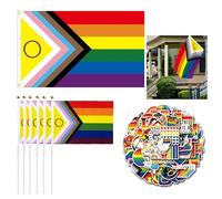 Juego de pegatinas y banderas LGBTQ para orgullo, incluye 1 bandera grande arco iris, 6 banderas pequeñas y 55 pegatinas, decoración para fiestas y eventos, color vibrante, material resistente