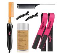 Juego de peine caliente de 7 piezas, plancha de pelo eléctrica, peluca de cera, cinta de encaje, peine de cola y clips