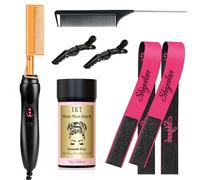 Juego de peine caliente de 7 piezas, plancha de pelo eléctrica, peluca de cera, cinta de encaje, peine de cola y clips