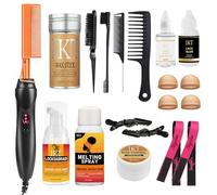 Juego de peines calientes de 26 piezas, alisador eléctrico de cabello, rizador para pelucas de cabello negro natural, peines de prensado con pegamento para peluca, juego de barra de cera para el