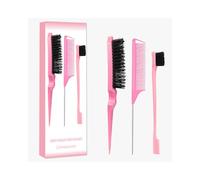 Juego de peines de pelo rosa con parte trasera lisa, cepillo de pelo liso con cepillo de borde, peine de peinado para niños para la parte media, peine de cola de rata, juego de cepillos para alisar el