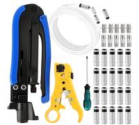 Juego de pelacables para cable coaxial, alicates de compresión, pelacables ajustables RG6, RG59, RG11,75-5,75-7, con cable RG6 TV, 20 conectores de compresión RG6 F, destornillador Phillips, conector