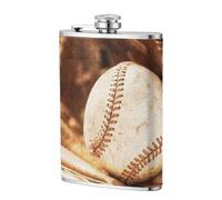 Juego de pelotas de béisbol,Frasco de acero inoxidable 304 de 8 oz con funda de cuero sintético, frasco de bolsillo para licor plano para exteriores