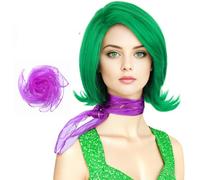 Juego de peluca corta verde para mujer, con bufanda y pestañas postizas, ideal para Halloween, cosplay de anime, adultos, color verde