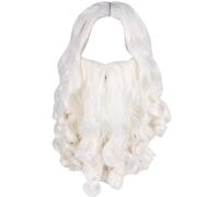 Juego de peluca y barba de Papá Noel para hombre, 2 piezas, barba de mago larga blanca con correa ajustable, peluca de Papá Noel transpirable, reutilizable para fiesta de Navidad y disfraz de Gandalf