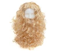 Juego de peluca y barba vikinga larga rubia, peluca larga rizada rubia y barba rubia a juego, accesorio de disfraz de vikingo para adultos