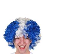 Juego de peluca y pintura facial de las Seis Naciones para adultos, peluca afro de la bandera de Escocia, color azul y blanco, juego de accesorios para disfraz de equipo deportivo escocés para hombres