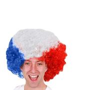 Juego de peluca y pintura facial de las Seis Naciones para adultos, peluca afro de la bandera de Francia, color azul, blanco y rojo, juego de accesorios de disfraz para hombres y mujeres