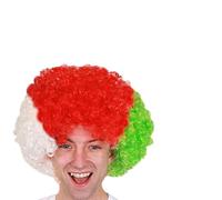 Juego de peluca y pintura facial de las Seis Naciones para adultos, peluca afro de la bandera de Gales, color rojo, verde y blanco, juego de accesorios de disfraz para hombres y mujeres