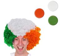 Juego de peluca y pintura facial de las Seis Naciones para adultos, peluca afro de la bandera de Irlanda, color verde, blanco y naranja, juego de accesorios de disfraz para hombres y mujeres