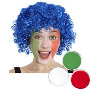 Juego de peluca y pintura facial de las Seis Naciones para adultos, peluca afro de la bandera de Italia, pintura facial roja y blanca, juego de accesorios de disfraz para hombres y mujeres