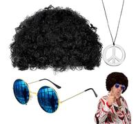 Juego de pelucas disco - Gafas de Sol y Collar Hippie Hombre | Kit de disfraz de Hip Hop retro de 3 piezas, gafas de sol de discoteca doradas, accesorios de disfraz de discoteca para hombres de los añ