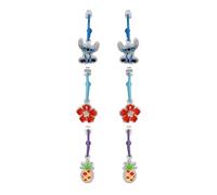 Juego de pendientes de aro Disney Lilo y Stitch - Pendientes colgantes de latón con flores de hibisco esmaltadas - Licencia Oficial