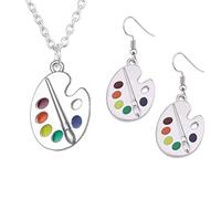 Juego de pendientes de gancho y pendientes de paleta de pintura colorida, arcoíris, creativos, para mujer, regalo