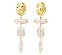 Juego de pendientes grandes de perlas con forma de lágrima para mujer, pendientes de perlas para novia, boda, 2 agujeros, One Size, Metal, Sin piedra preciosa