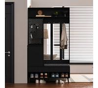 Juego de perchero con banco de 100 x 35 x 180 cm, armario con zapatero, perchero compacto con 4 ganchos, 2 cajones y práctico tablero ranurado, juego de muebles de pasillo para entrada o pasillo