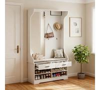 Juego de perchero con espejo, perchero con gancho colgante y espacio de almacenamiento abierto, banco de almacenamiento multifuncional, almacenamiento rectangular y estantes para pasillo, 100 x 35 x