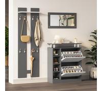Juego de perchero de pared de 80 x 25 x 96,5 cm, incluye espejo, 2 paneles de pared, una estantería y un zapatero, cuerpo gris antracita mate, muebles de pasillo, soporte para secar pasillos,