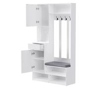 Juego de percheros compactos con zapatero y zapatero, juego de perchero de pared con 4 ganchos y compartimento abierto para pasillo, dormitorio, salón, 100 × 180 × 35 cm (blanco)