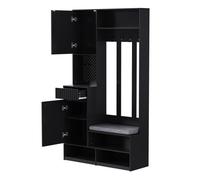 Juego de percheros compactos con zapatero y zapatero, juego de perchero de pared con 4 ganchos y compartimento abierto para pasillo, dormitorio, salón, 100 × 180 × 35 cm (negro)