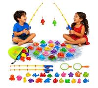 Juego de Pesca Magnético para Niños 3 4 5 Años - Set de Agua Refrescante para Combatir el Calor - Incluye 2 Cañas, Bolsa de Red y Criaturas Marinas - Juguete Educativo para Piscina, Jardín y Bañera