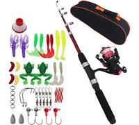 Juego de pesca para niños, 1,5 m, juego de iniciación de pesca para niños, telescópica, accesorios de pesca con línea de pesca, accesorios de señuelo de pesca, bolsa de transporte, carrete de pesca